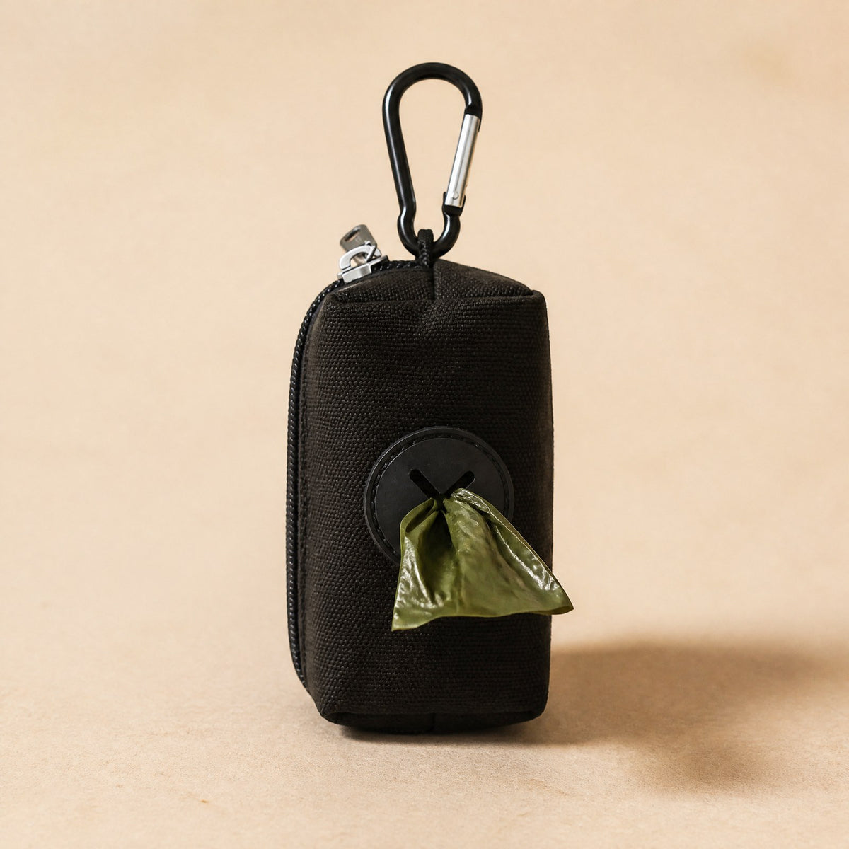 Black dog poop bag holder with carabiner
