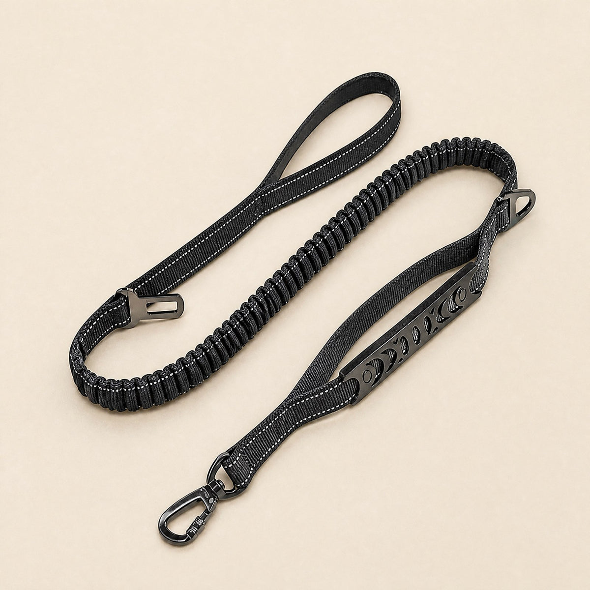 Black bungee dog leash with two handles